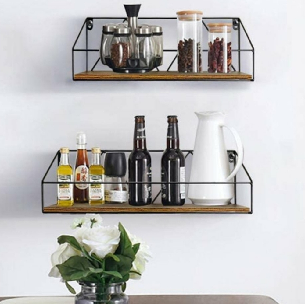 Set of 2 shelves wood wall decor storage shelve